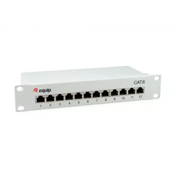 Equip 12-poorts Cat.6 afgeschermd patchpanel, lichtgrijs, Gigabit Ethernet, 1000 Mbit/s, RJ-45, Cat6, Cat6e, 1U, grijs