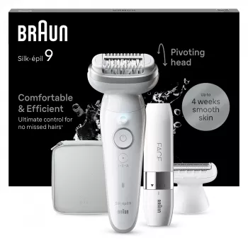 Epilator BRAUN Silk-épil 9 SES9-341 — 40 pincetten, wet & dry, 50 min. accu, 2 snelheden, wit