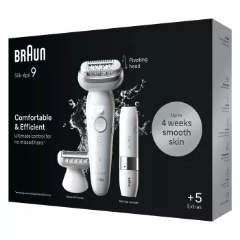 Epilator BRAUN Silk-épil 9 SES9-341 — 40 pincetten, wet & dry, 50 min. accu, 2 snelheden, wit