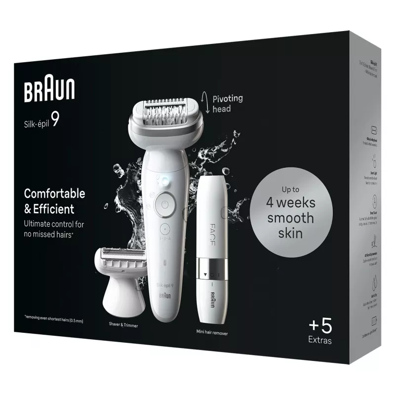 Epilator BRAUN Silk-épil 9 SES9-341 — 40 pincetten, wet & dry, 50 min. accu, 2 snelheden, wit