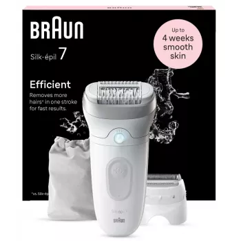 Epilator BRAUN Silk-épil 7 7-041 — draadloze nat & droog epilator met MicroGrip, massage, scheerapparaat en bikin trimmer, grijs/wit