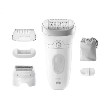 Epilator BRAUN Silk-épil 7 7-041 — draadloze nat & droog epilator met MicroGrip, massage, scheerapparaat en bikin trimmer, grijs/wit