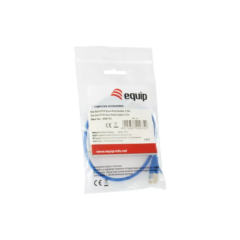Netwerkkabel Equip Cat.6A F/FTP platte patchkabel RJ-45 0,5 m blauw