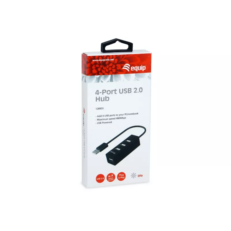 Equip 4-poorts USB 2.0 hub, USB 2.0, USB 2.0, 480 Mbit/s, zwart, China, CE, RoHS