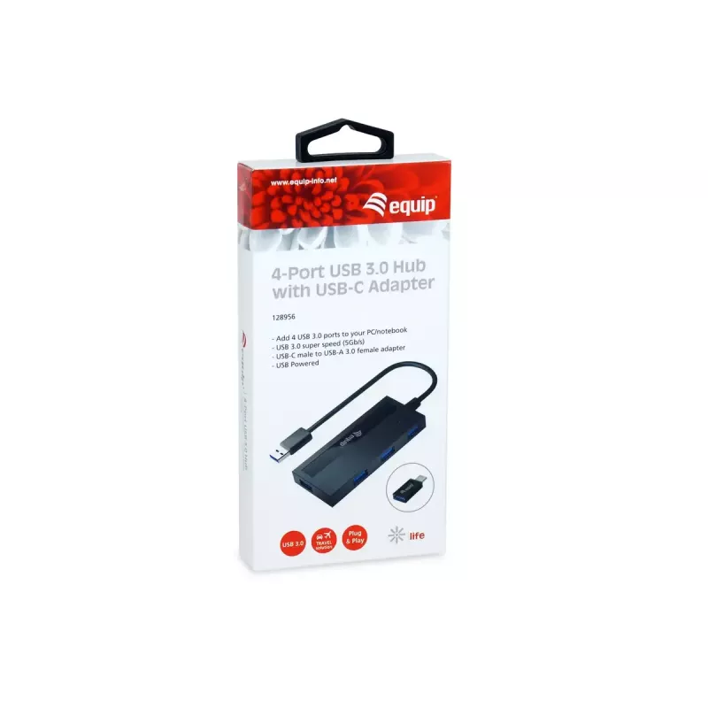 Equip 4-poorts USB 3.0 hub met USB-C-adapter