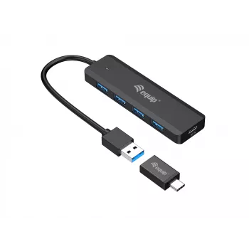 4-poorts USB 3.2 Gen 1 hub Equip met USB-C-adapter zwart 5000 Mbit/s