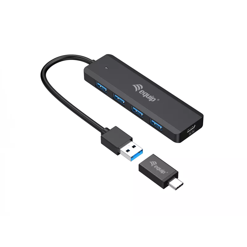 4-poorts USB 3.2 Gen 1 hub Equip met USB-C-adapter zwart 5000 Mbit/s