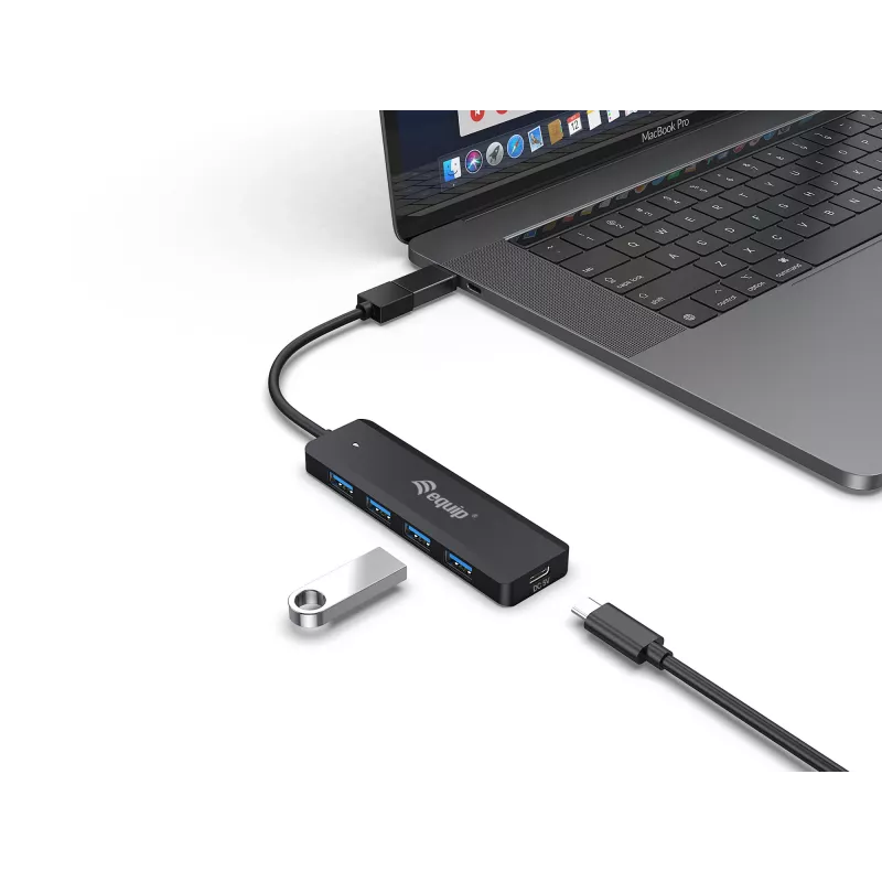 4-poorts USB 3.2 Gen 1 hub Equip met USB-C-adapter zwart 5000 Mbit/s