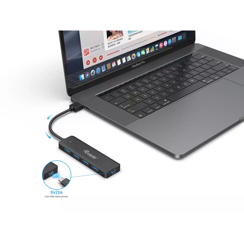 4-poorts USB 3.2 Gen 1 hub Equip met USB-C-adapter zwart 5000 Mbit/s