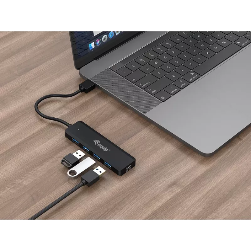 4-poorts USB 3.2 Gen 1 hub Equip met USB-C-adapter zwart 5000 Mbit/s