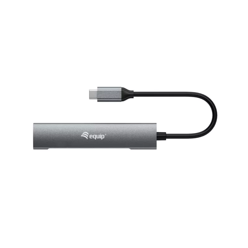 Equip 128963 USB-C 4-poorts USB 3.2 Gen 1 (3.1 Gen 1)-hub, 4x USB-C, 5 Gbit/s, aluminium, zonder voedingsadapter, zwart/zilver