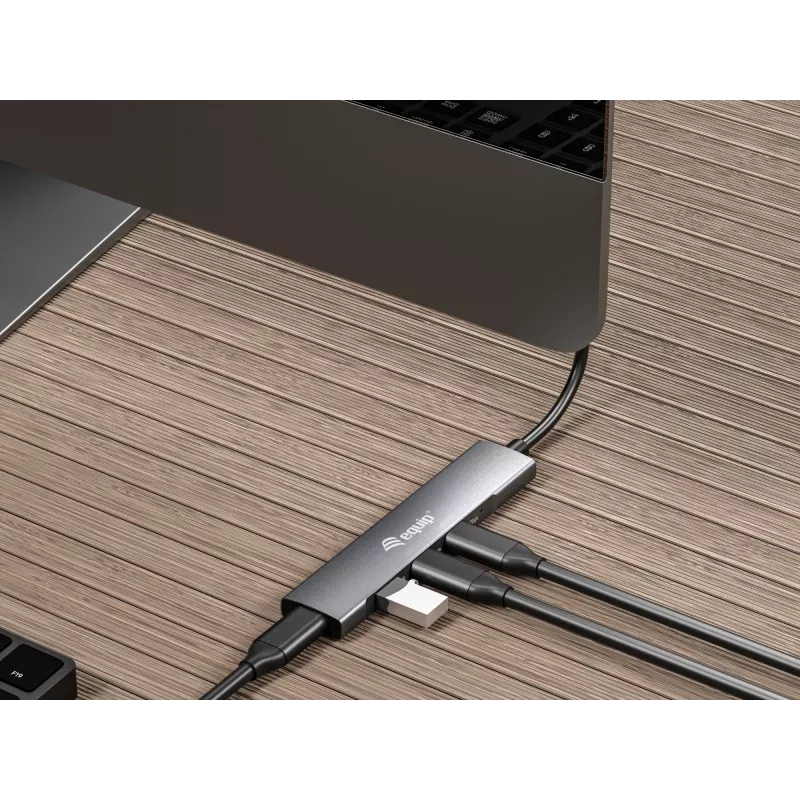 Equip 128963 USB-C 4-poorts USB 3.2 Gen 1 (3.1 Gen 1)-hub, 4x USB-C, 5 Gbit/s, aluminium, zonder voedingsadapter, zwart/zilver