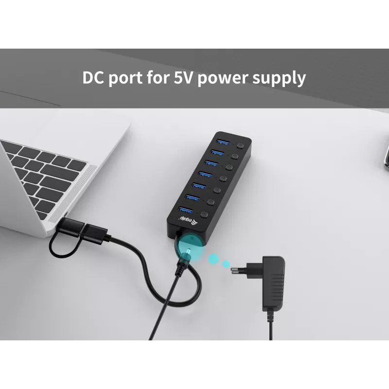 USB-hub Equip 7-poorts USB 3.2 Gen 1 hub met voeding
