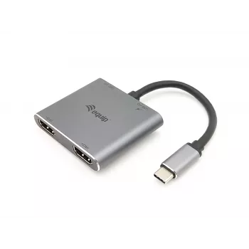 Equip USB-C 4-in-1 dual-HDMI-adapter, USB 3.2 Gen 1 (3.1 Gen 1) Type-C, zilver, 4K Ultra HD, 30 Hz, HDMI, aluminium