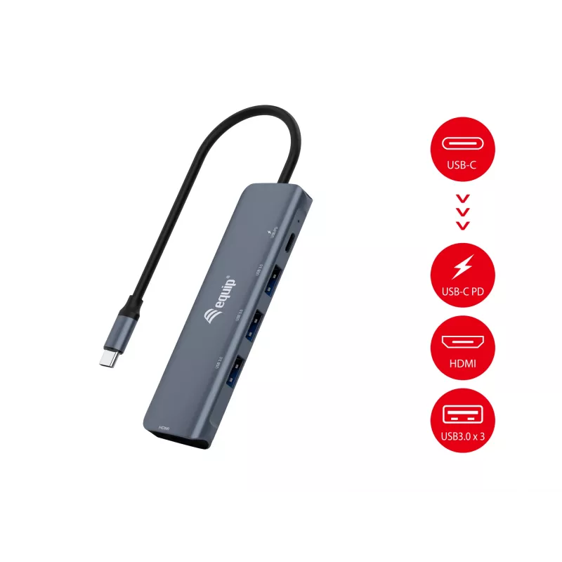 Equip USB-C 5-in-1 multifunctionele adapter, HDMI, USB 3.2 GEN1, 100W USB PD