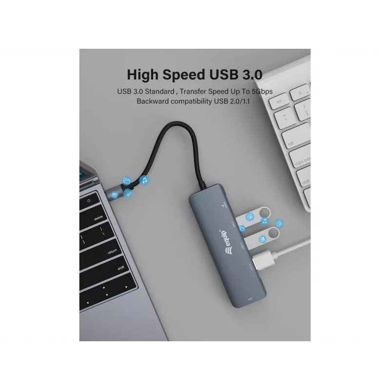 Equip USB-C 5-in-1 multifunctionele adapter, HDMI, USB 3.2 GEN1, 100W USB PD