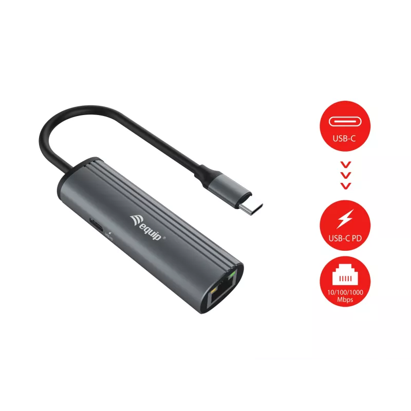 Equip USB-C naar RJ45 Gigabit-netwerk + PD-adapter USB Type-C 100W