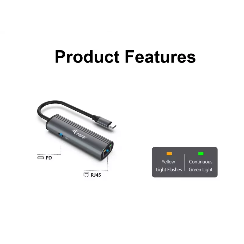 Equip USB-C naar RJ45 Gigabit-netwerk + PD-adapter USB Type-C 100W