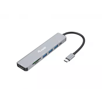 Equip USB-C 7-in-1 multifunctionele adapter, HDMI 4K/60Hz, USB 3.2 Gen1 x3, TF/Micro SD, 100W USB PD