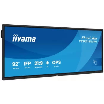 iiyama TE9218UWI-B1AG signage display kioskdesign 2,32 m (91,5 inch) LED Wi-Fi 500 cd/m² 5K Ultra HD zwart touchscreen ingebouwde processor Android 16/7
