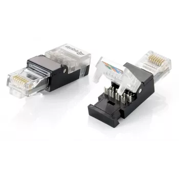 Equip gereedschapsvrije RJ45-stekker, Cat.6, RJ-45, zwart, transparant, polycarbonaat, Cat6, -10 - 60 °C, 12 g