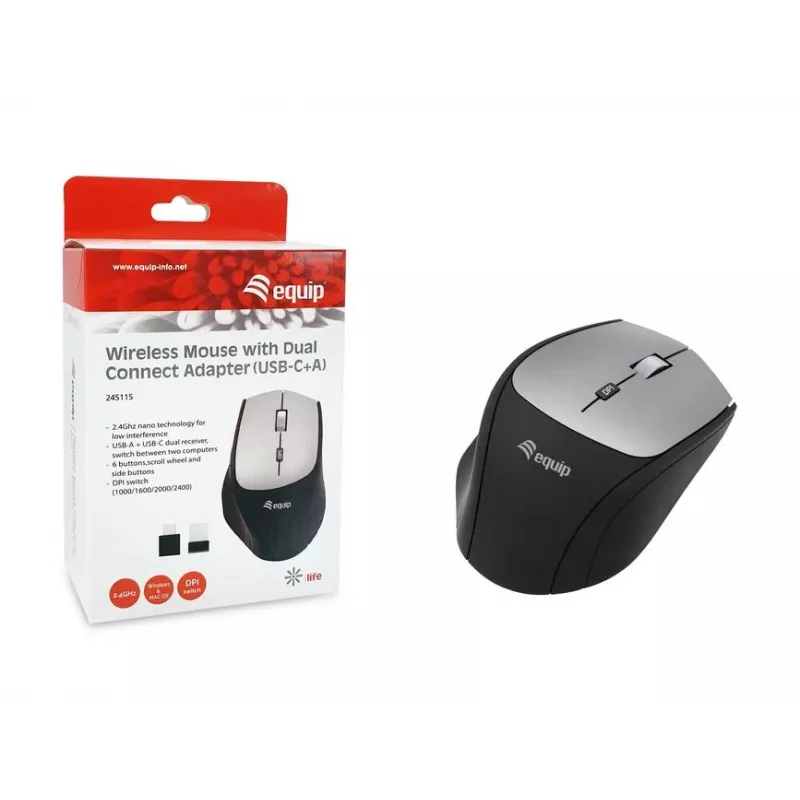 Equip 245115 draadloze muis met dual-connect-adapter (USB-C+A)