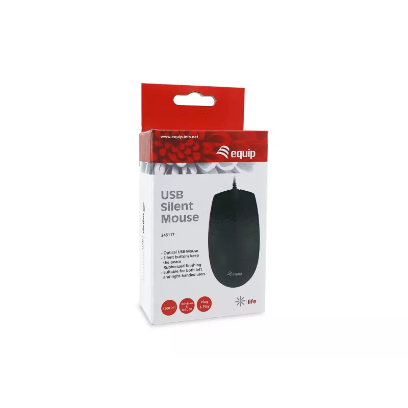 Equip USB stille muis, dubbelhandig, optisch, USB Type-A, 1200 DPI, zwart