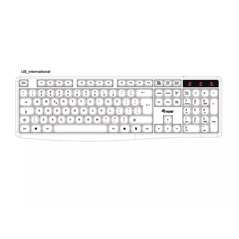 Equip bedraad USB-toetsenbord, US/internationale layout (QWERTY), full-size (100%), bedraad, USB, QWERTY, zwart