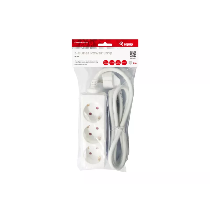 Equip 245550 verlengsnoer 1,5 m 3 AC-stopcontacten binnen wit