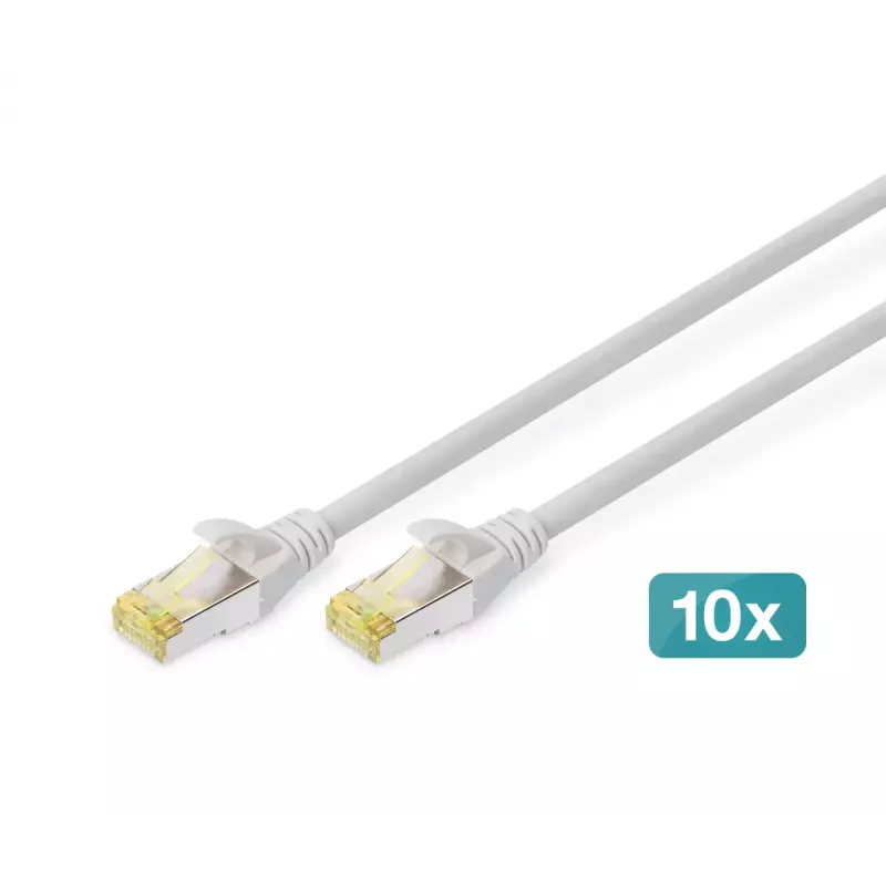 DIGITUS CAT6A S/FTP patchkabel, 5 m, grijs, 10 stuks