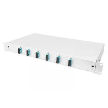 DIGITUS glasvezel-schuiflasdoos, 1 HE, uitgerust met 6x SC duplex, incl. M25-schroef, lascassette gekleurde pigtails OM3, adapter