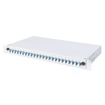DIGITUS glasvezel sliding lasdoos, 1U, uitgerust met 24x LC-duplex, incl. M25-schroef, lascassette kleur-pigtails OM4, adapter