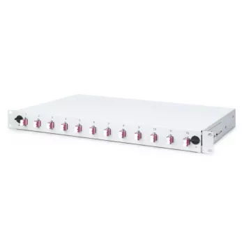 DIGITUS fiber optic sliding splice box, 1U, uitgerust met 12x LC duplex, incl. M25-schroef, lascassette gekleurde pigtails OM4, adapter