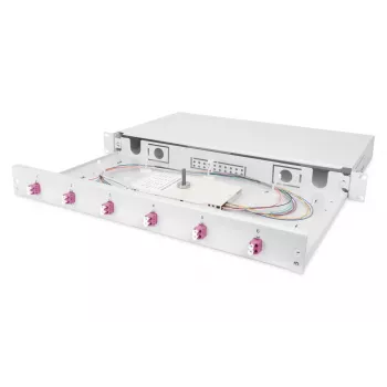 DIGITUS glasvezel-inbouwlasdoos, 1HE, uitgerust 6x LC-duplex, incl. M25-schroef, lascassette OM4 gekleurde pigtails, adapter
