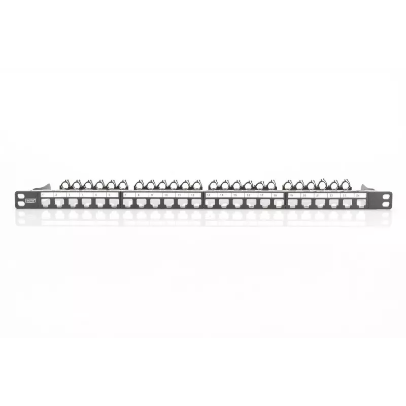 DIGITUS modulair patchpaneel, afgeschermd 24-poorts, labelveld, 0,5HE, rackmontage, kleur zwart RAL 9005