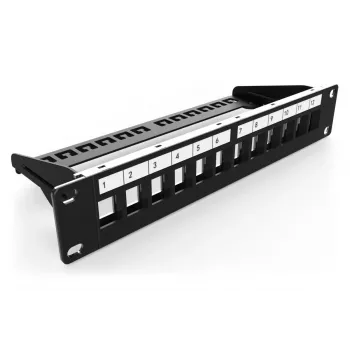DIGITUS modulair patchpaneel, afgeschermd 12-poorts, blank, 1U, 254mm (10 inch) rackmontage kleur zwart RAL 9005