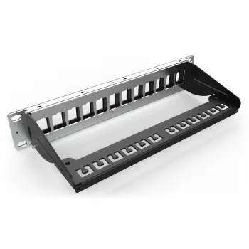 DIGITUS modulair patchpaneel, afgeschermd 12-poorts, blank, 1U, 254mm (10 inch) rackmontage kleur zwart RAL 9005