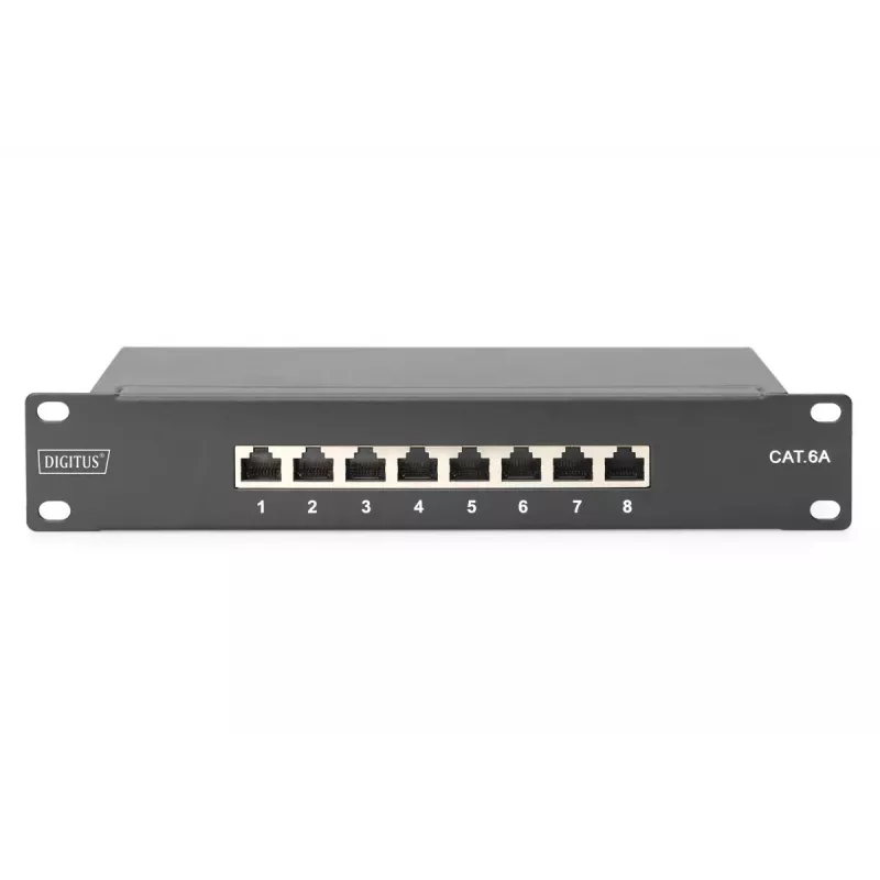 DIGITUS patchpaneel CAT6A afgeschermd, 8-poorts 1U, 10 inch rackmontage, zwart RAL 9005