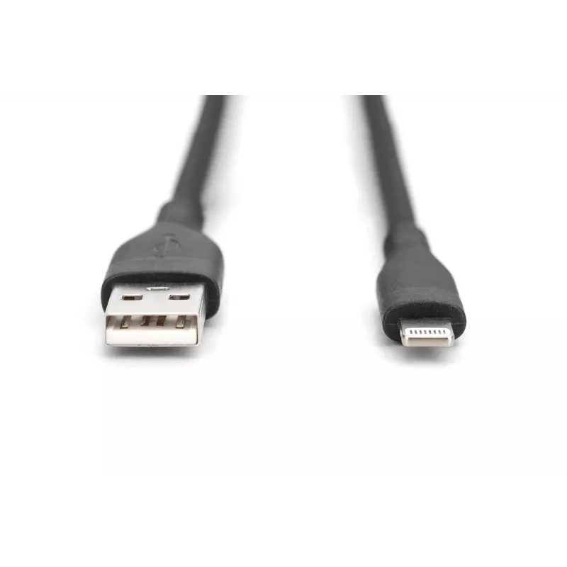 DIGITUS USB silicone oplaadkabel USB-A - Lightning USB 2.0 12W - 1 m zwart