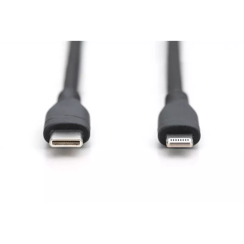 DIGITUS USB silicone oplaadkabel USB-C - Lightning USB 2.0 60W - 1 m zwart