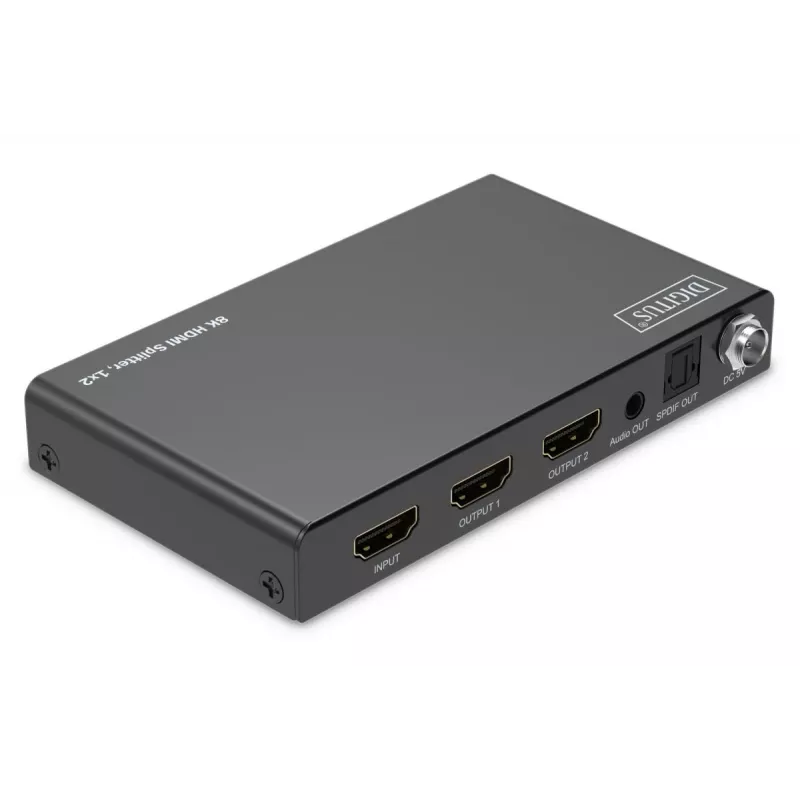 DIGITUS 1x2 HDMI splitter - 8K/60Hz (4:4:4), Toslink, stereo, EDID-besturing