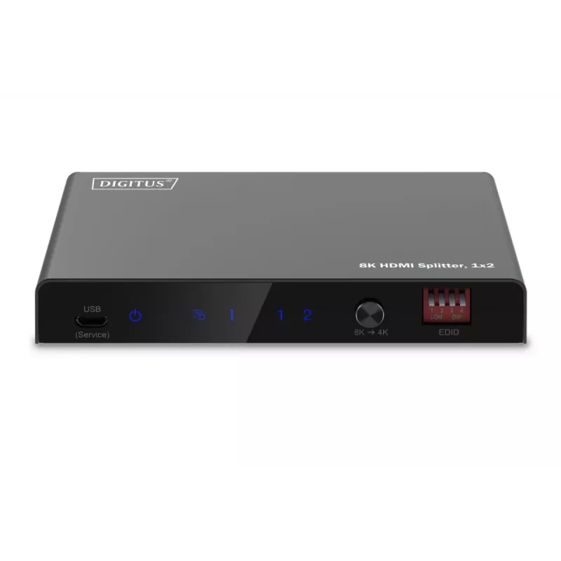 DIGITUS 1x2 HDMI splitter - 8K/60Hz (4:4:4), Toslink, stereo, EDID-besturing