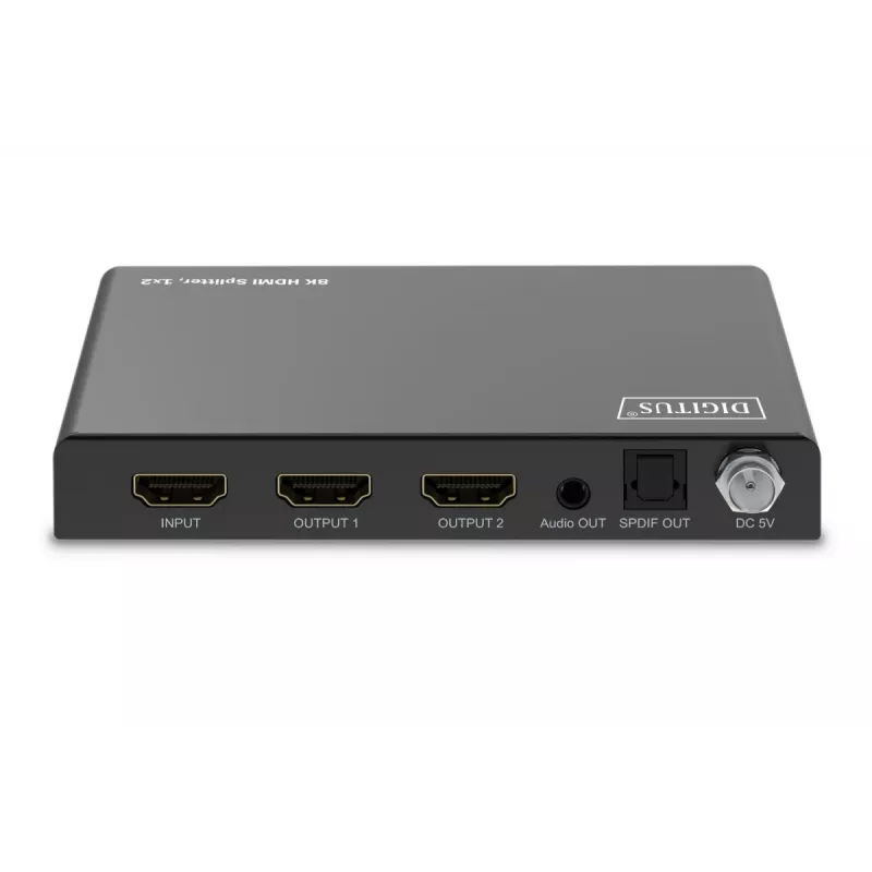 DIGITUS 1x2 HDMI splitter - 8K/60Hz (4:4:4), Toslink, stereo, EDID-besturing