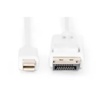 DIGITUS DisplayPort-verbindingskabel, Mini DP - DP M/M, 2m met vergrendeling, DP 1.1a conform, wit