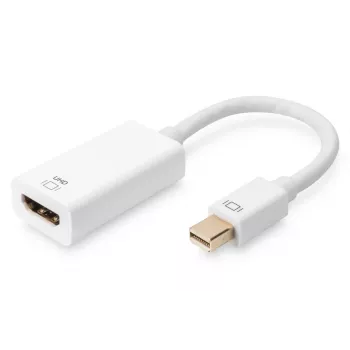 DIGITUS ASSMANN DisplayPort-adapterkabel, Mini-DP - HDMI type A M/W, 20 cm HDMI ver. 2.0, actief, CE, goud, wit