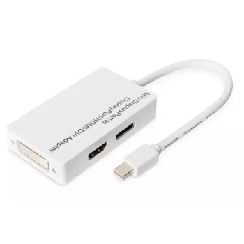 DIGITUS MiniDP naar DP HDMI+DVI adapter 20cm DP 1.1a compatibel wit