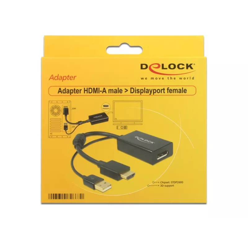 DELOCK HDMI-adapter Delock A -> DisplayPort st/bu +USB stroom 4K