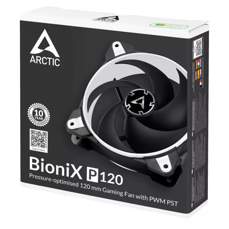 ARCTIC BioniX P120 (wit) – drukgeoptimaliseerde 120mm gamingventilator met PWM PST