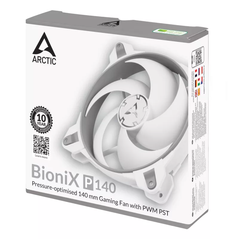 ARCTIC BioniX P140 (grijs/wit) – drukgeoptimaliseerde 140mm gamingventilator met PWM PST