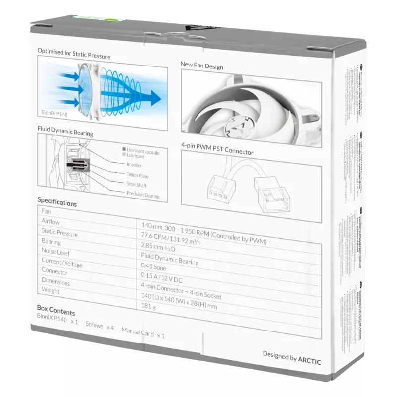 ARCTIC BioniX P140 (grijs/wit) – drukgeoptimaliseerde 140mm gamingventilator met PWM PST